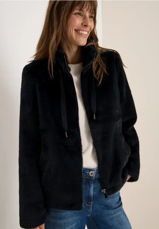 Thumbnail - Cecil Damen Kurze Fellimitat Jacke in Blau, Gr: XL