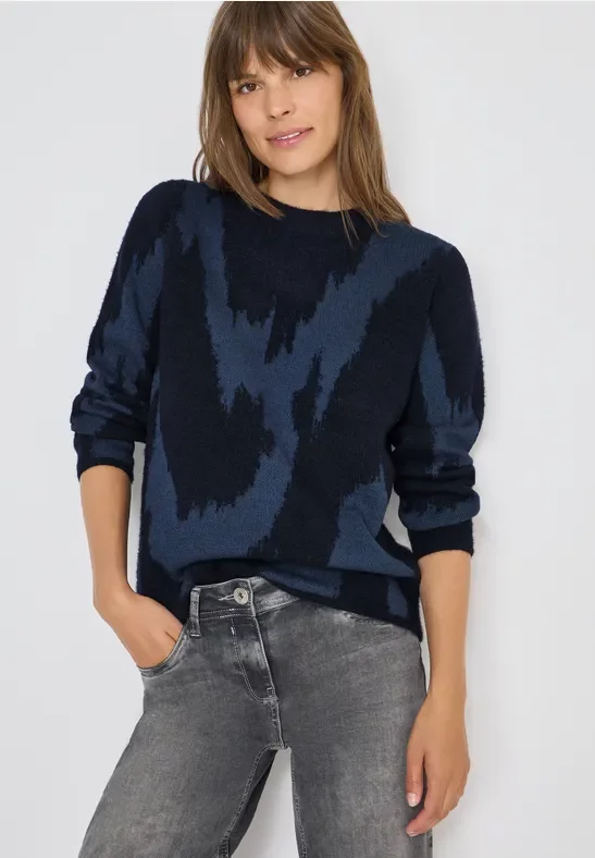 Cecil Damen Gemusterter Pullover in Blau, Gr: L