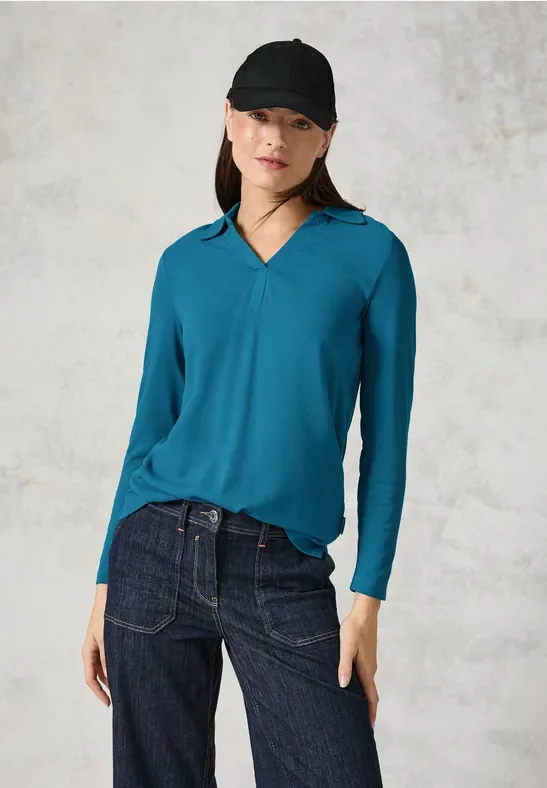Cecil Damen Blusenshirt mit Materialmix in Blau, Gr: L