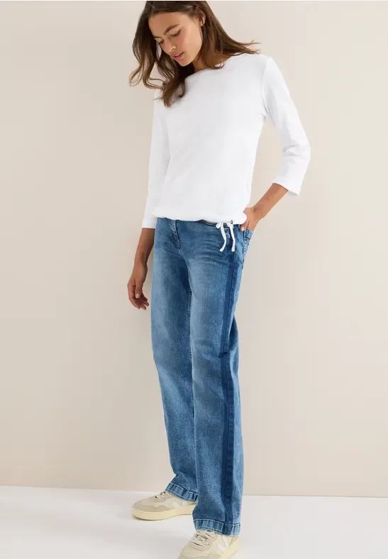 Cecil Damen Slub Shirt mit Rundhals in Weiß, Gr: L