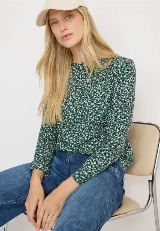 Cecil Damen Gemustertes Langarmshirt in Grün, Gr: 3XL