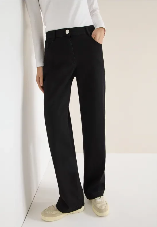 Cecil Damen Wide Leg Jeans in Schwarz, Gr: 33