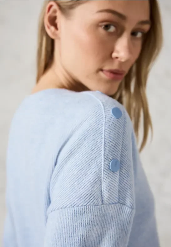 Thumbnail - Cecil Damen Melange-Shirt mit Knöpfen in Blau, Gr: XXL