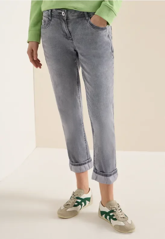 Cecil Damen Mid Waist Straight Leg Jeans im Casual Fit in Grau, Gr: 36