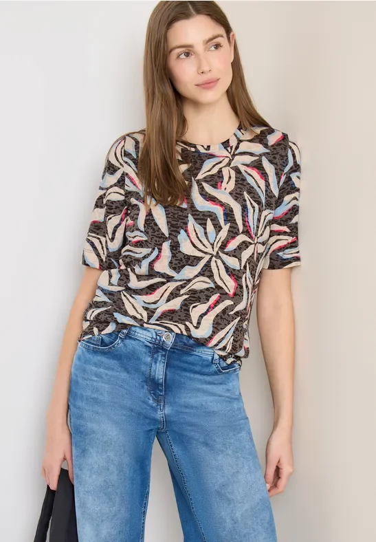 Cecil Damen Ausbremmer Shirt mit Print in Braun, Gr: XL