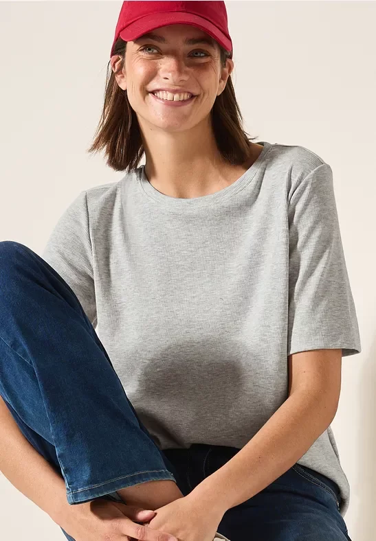 Cecil Damen Basic Rippstruktur T-Shirt in Grau, Gr: L