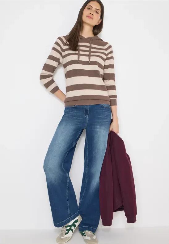 Cecil Damen Gestreifter Struktur-Hoodie in Braun, Gr: L