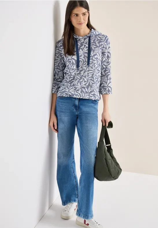 Cecil Damen 3/4-Arm Shirt mit floralem Print in Blau, Gr: L