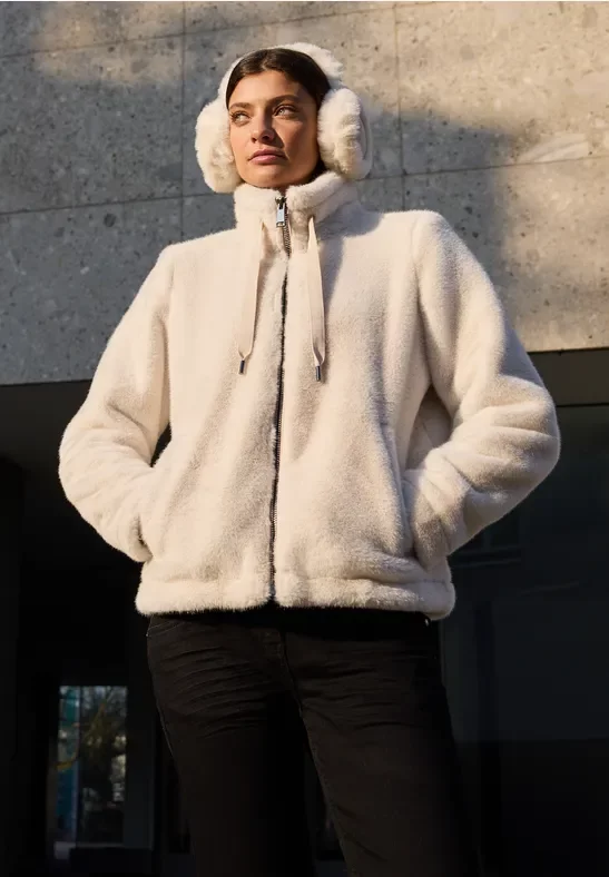 Thumbnail - Cecil Damen Kurze Fellimitat Jacke in Weiß, Gr: L