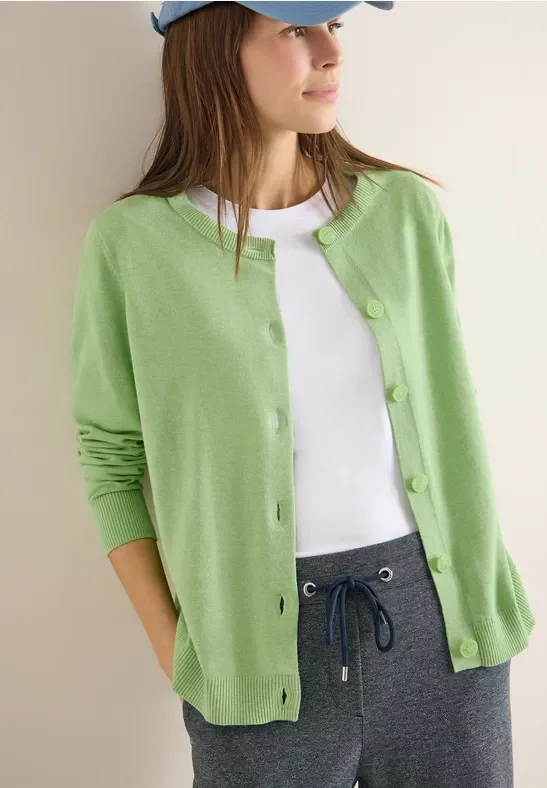 Cecil Damen Basic Cardigan mit Rundhals in Grün, Gr: XXL