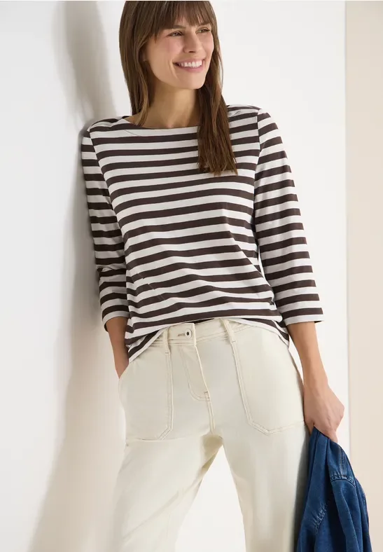 Cecil Damen Gestreiftes Basic Shirt in Braun, Gr: M