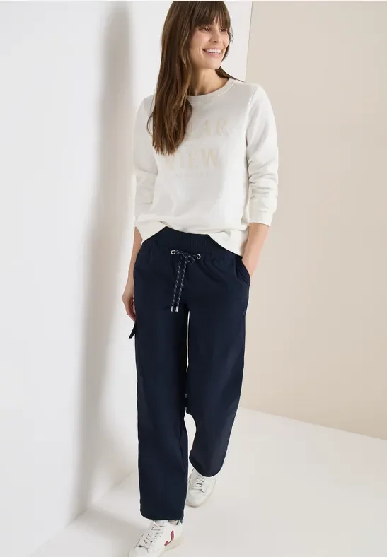 Cecil Damen High Waist Straight Leg Hose im Loose Fit in Blau, Gr: L