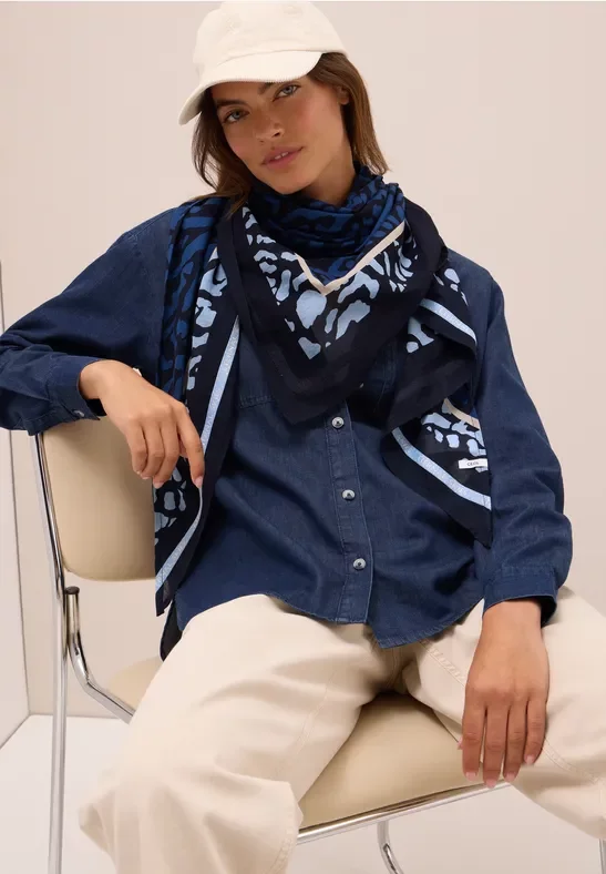 Cecil Damen Dreieckstuch mit Tape in Blau, Gr: One size