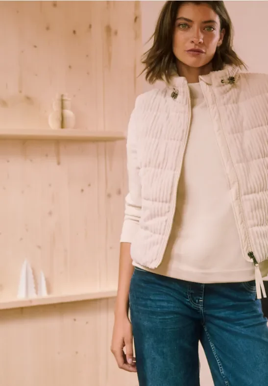 Cecil Damen Strukturmix Cordweste in Beige, Gr: XXL
