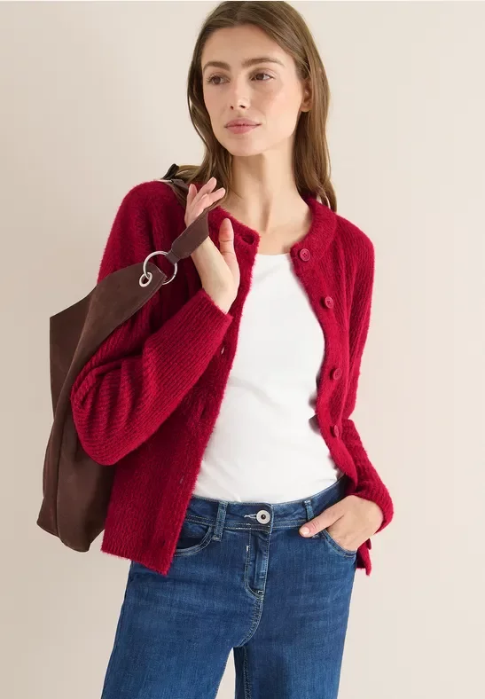 Thumbnail - Cecil Damen Federgarn Ripp-Strickjacke in Rot, Gr: M