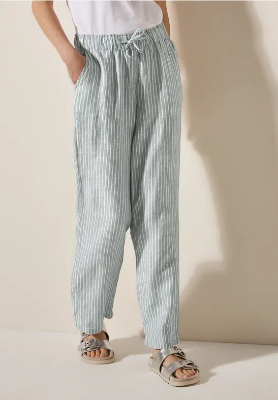 Cecil Damen Wide Leg Leinenhose in Grün, Gr: XXL