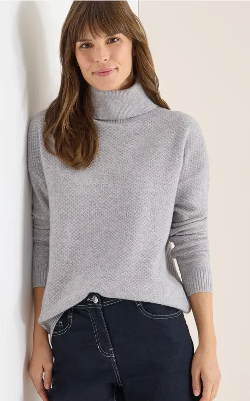 Cecil Damen Struktur Rollkragenpullover in Grau, Gr: S