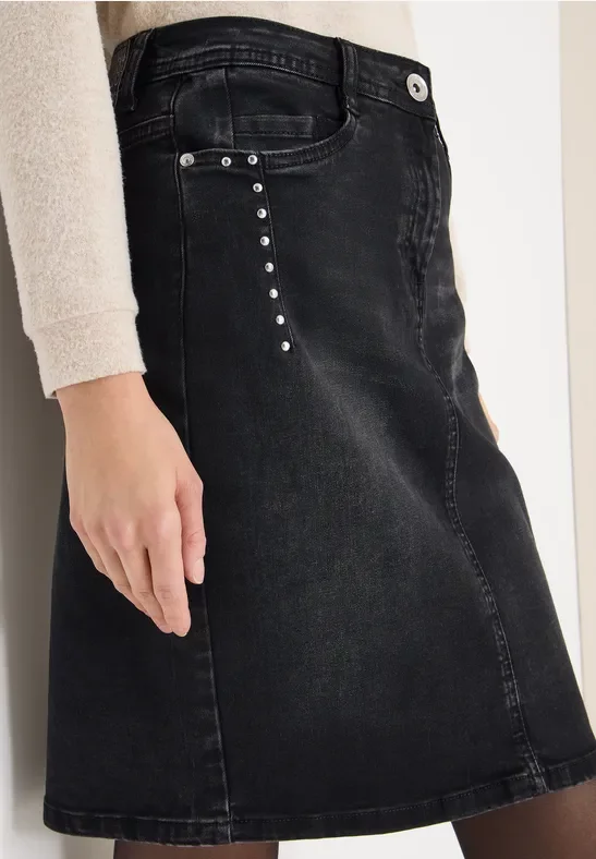 Cecil Damen Jeansrock mit Nieten in Schwarz, Gr: 27