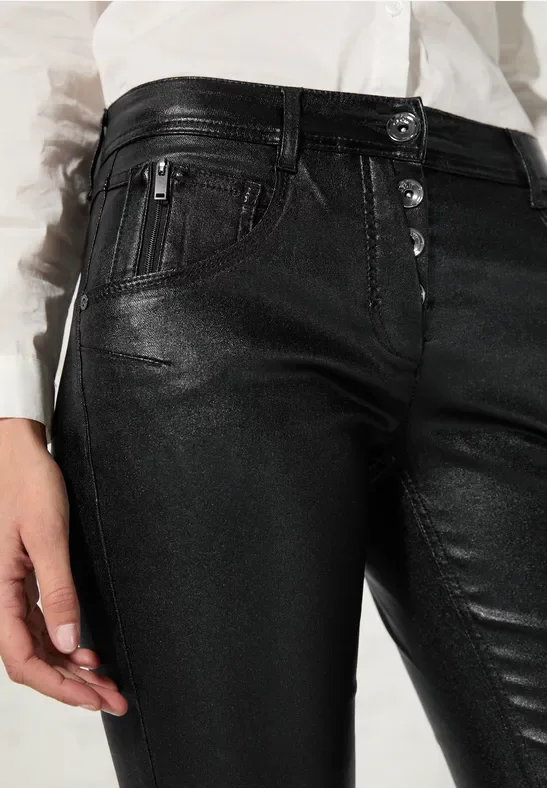 Thumbnail - Cecil Damen Hose mit Glanzeffekt in Schwarz, Gr: 32