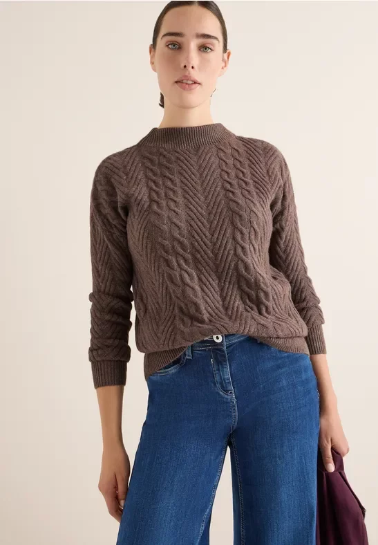 Thumbnail - Cecil Damen Pullover mit Zopfmuster in Braun, Gr: M