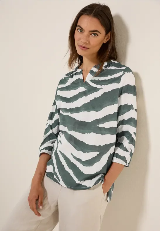 Cecil Damen Zebra Print Baumwollbluse in Grün, Gr: XS