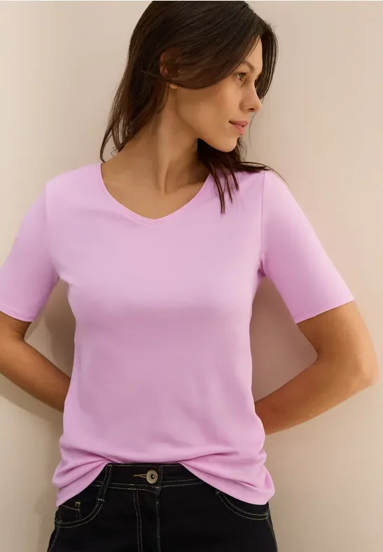 Cecil Damen V-Neck T-Shirt in Pink, Gr: L