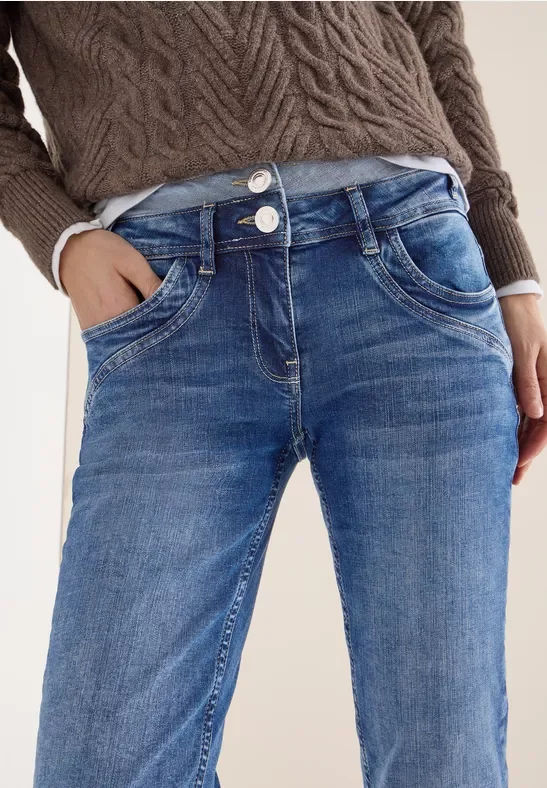 Cecil Damen Jeans mit doppeltem Bund in Blau, Gr: 31