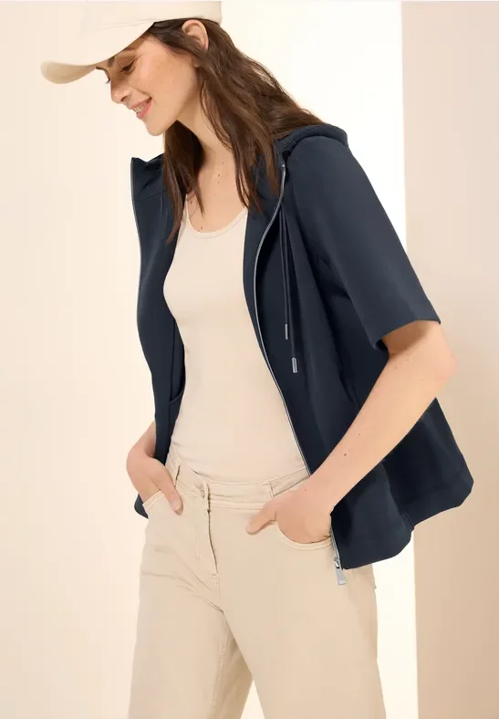 Cecil Damen Kurzarm Sweatjacke in Blau, Gr: L