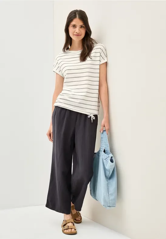 Cecil Damen Softes T-Shirt mit Streifen in Weiß, Gr: M