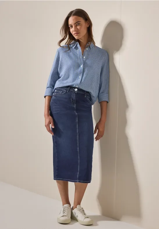 Thumbnail - Cecil Damen Midi Jeansrock in Blau, Gr: 27