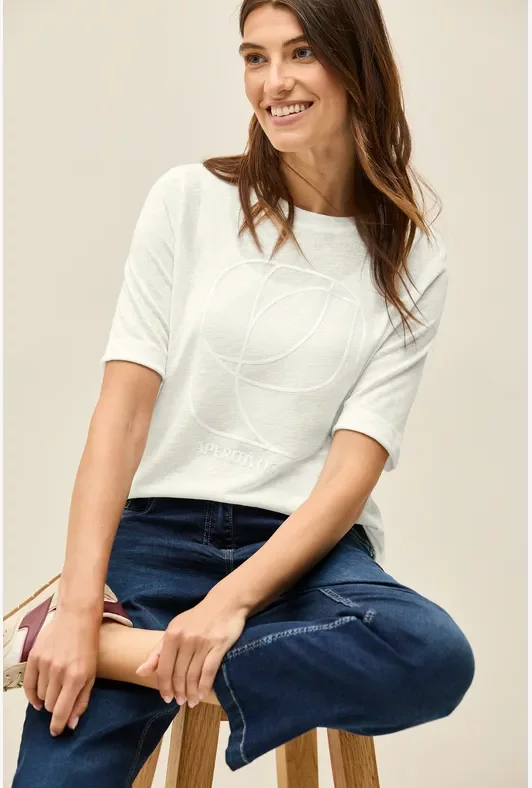 Thumbnail - Cecil Damen Shirt mit tonalem Print in Weiß, Gr: XL