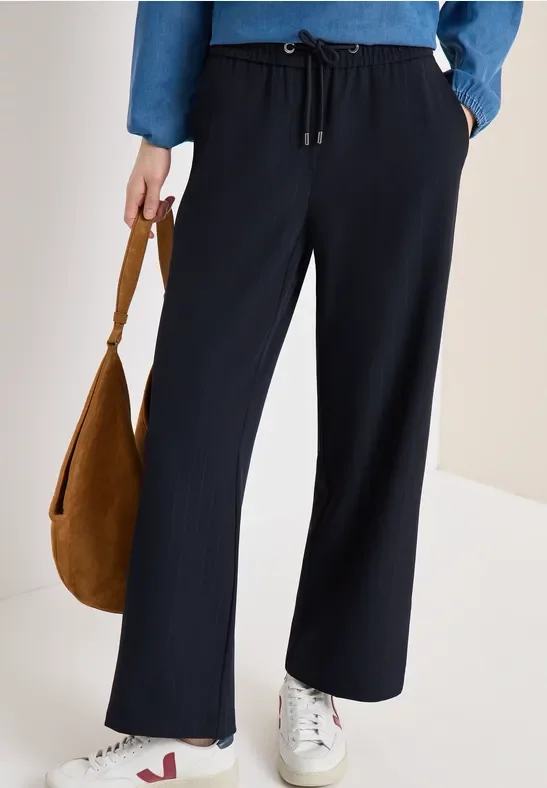 Cecil Damen High Waist Straight Leg Hose im Loose Fit in Blau, Gr: S