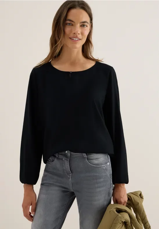 Thumbnail - Cecil Damen Bluse in Unifarbe in Schwarz, Gr: 3XL