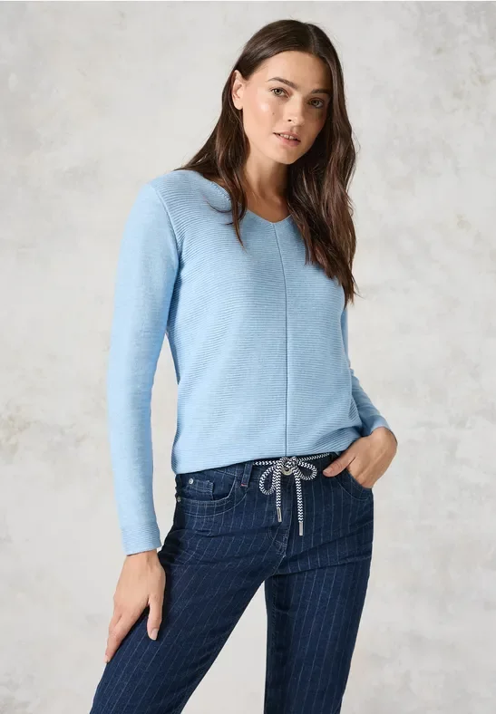 Cecil Damen Strukturmix-Pullover in Blau, Gr: XXL