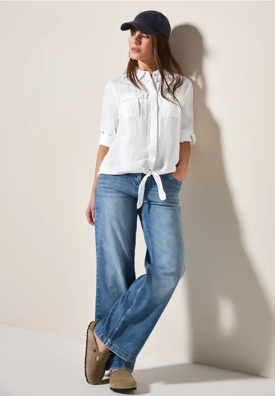 Cecil Damen Bluse mit Knoten am Saum in Weiß, Gr: XXL
