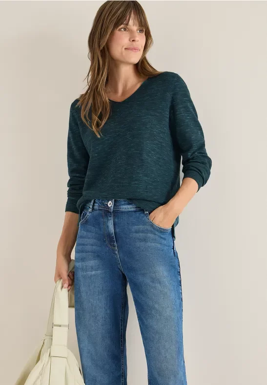 Thumbnail - Cecil Damen V-Neck Pullover in Grün, Gr: 3XL