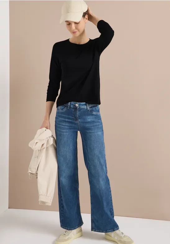 Cecil Damen Basic Rundhalsshirt in Schwarz, Gr: S