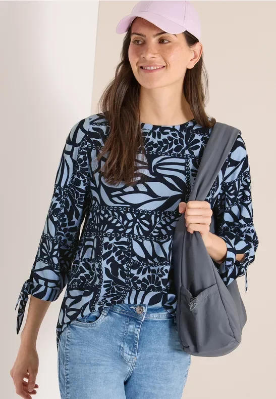 Cecil Damen 3/4-Arm Bluse mit Patchwork-Print in Blau, Gr: L