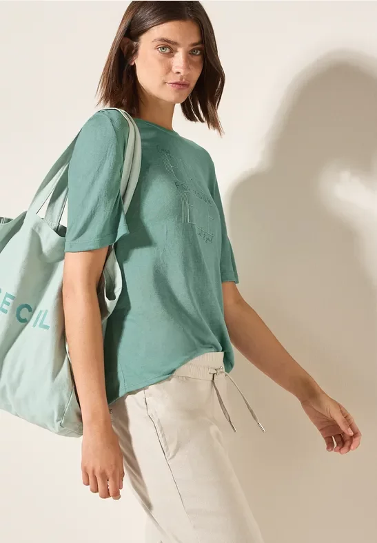 Cecil Damen Leinen-Look T-Shirt in Grün, Gr: XXL