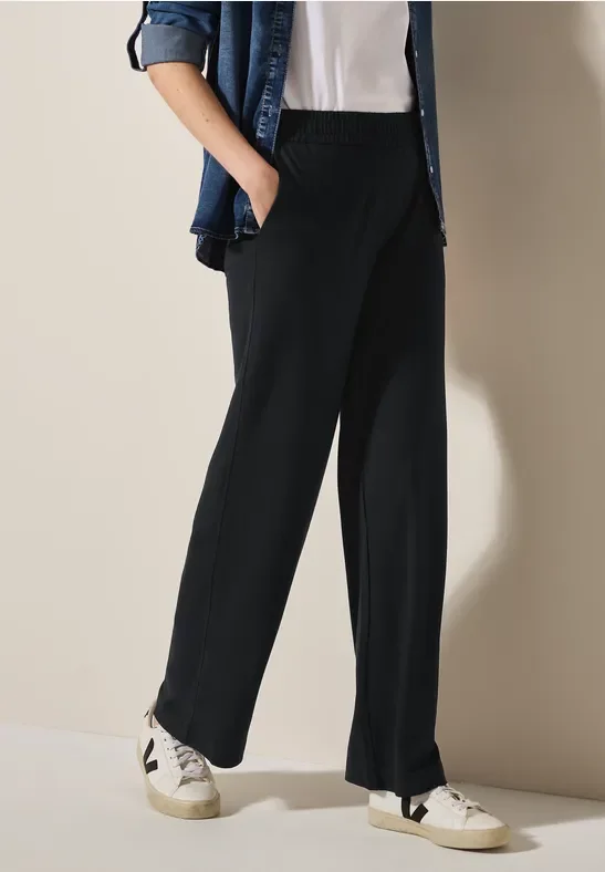 Thumbnail - Cecil Damen Wide Leg Jersey-Hose in Schwarz, Gr: XL