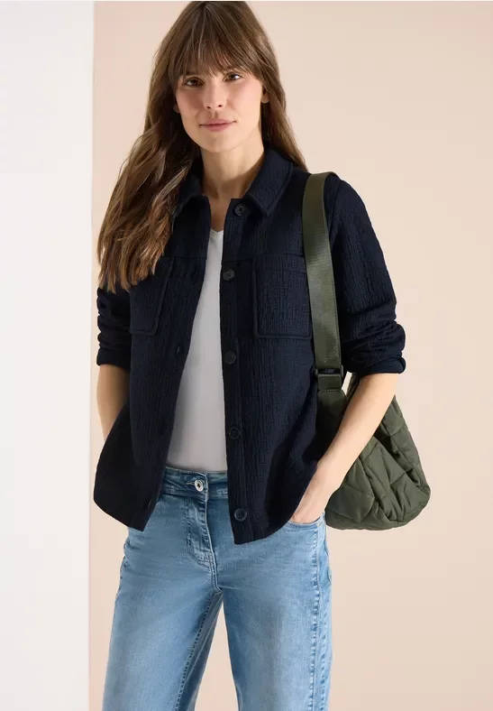 Cecil Damen Overshirt mit Brusttaschen und Struktur in Blau, Gr: L