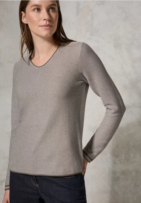 Cecil Damen Pulli mit Strukturstreifen in Braun, Gr: L