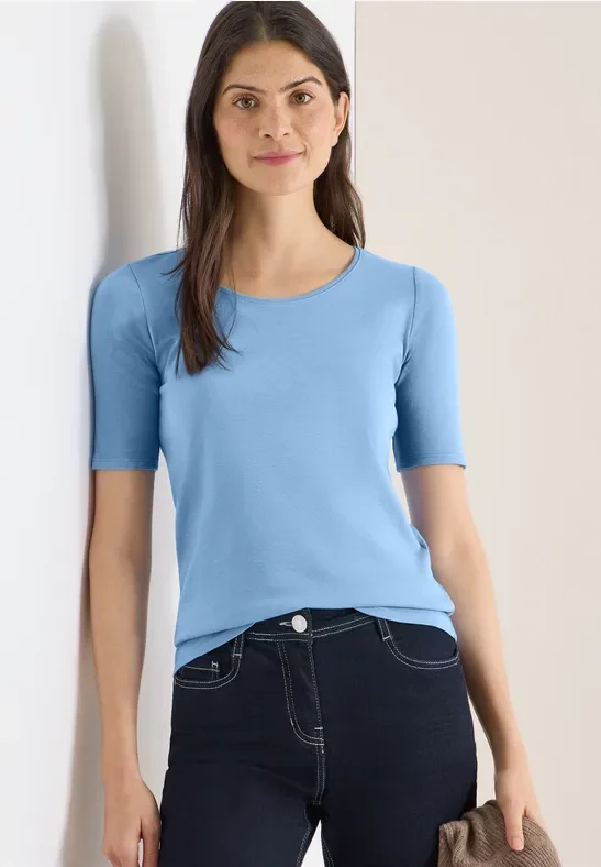 Cecil Damen T-Shirt in Unifarbe in Blau, Gr: L