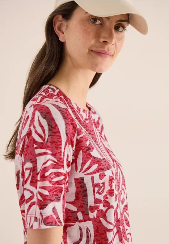 Cecil Damen T-Shirt in Ausbrenner-Optik in Rot, Gr: S
