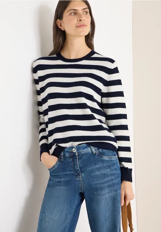 Cecil Damen Gestreifter Melange Pullover in Blau, Gr: XS