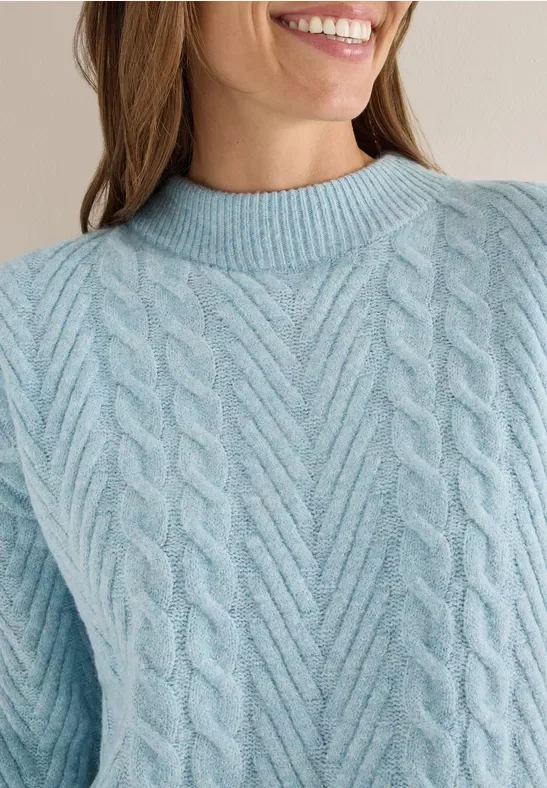 Cecil Damen Pullover mit Strickmuster in Blau, Gr: XL