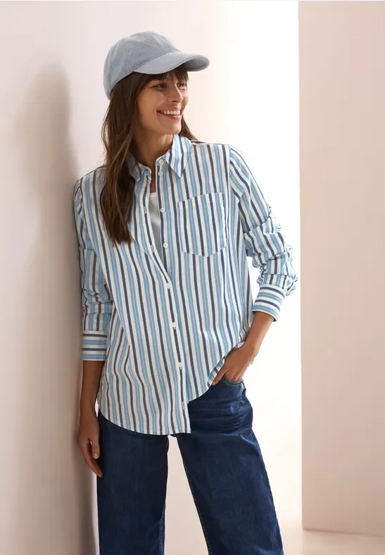 Cecil Damen Gestreifte Longblouse in Blau, Gr: XS