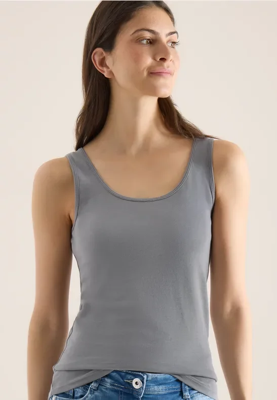 Cecil Damen Basic Top aus reiner Baumwolle in Grau, Gr: XXL