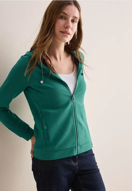 Cecil Damen Twill Hoodie-Jacke in Grün, Gr: XXL