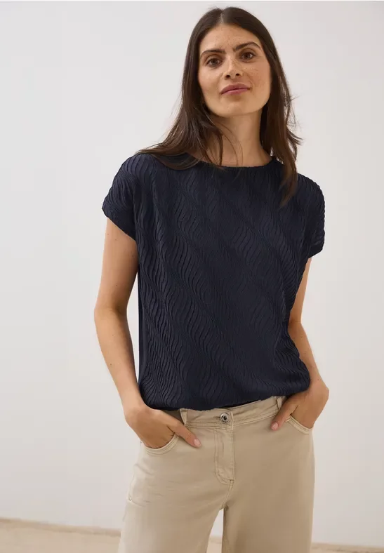 Cecil Damen Strukturmix T-Shirt in Blau, Gr: XXL
